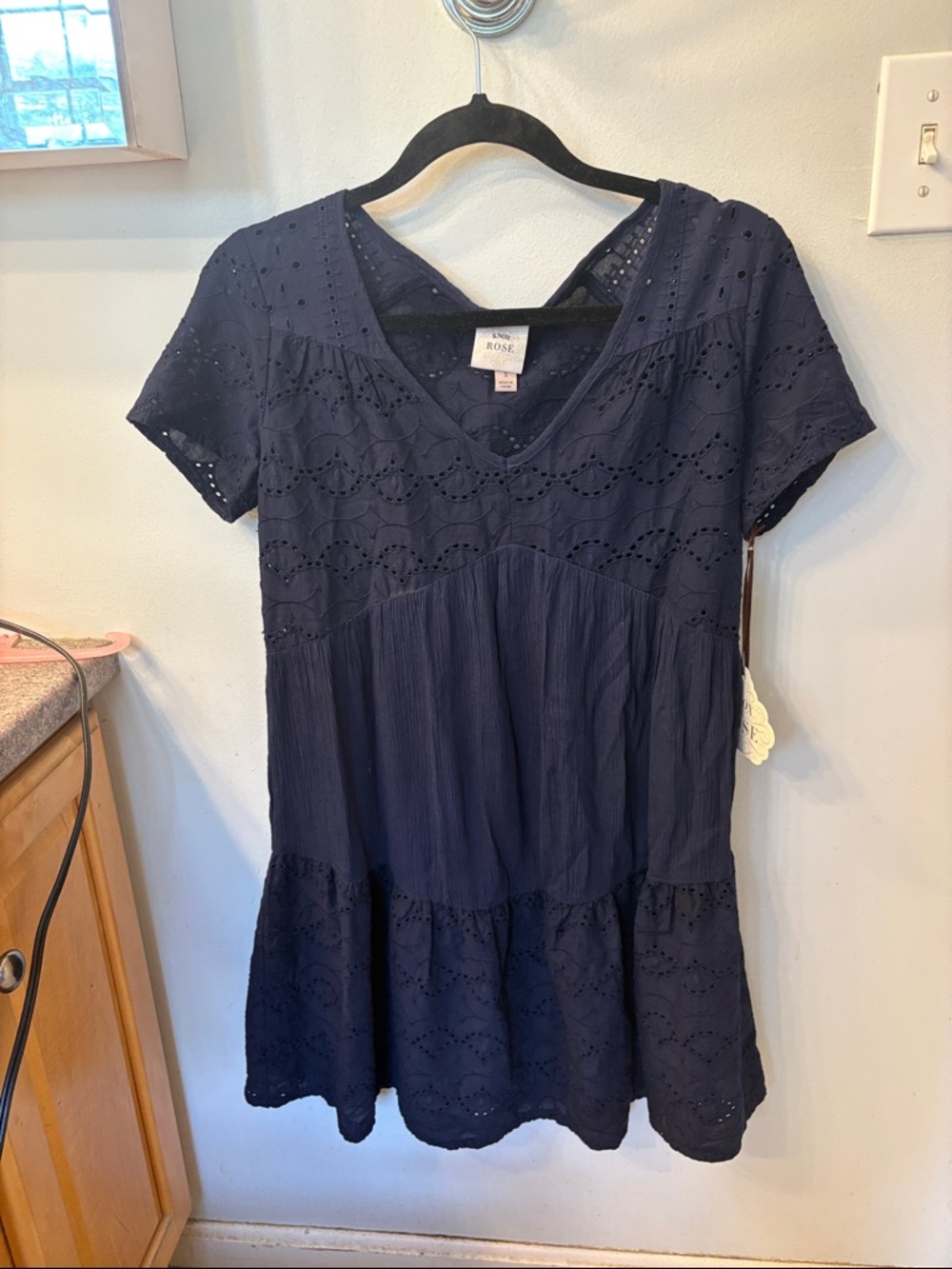 Knox Rose Navy Eyelet V-Neck Peplum Tunic